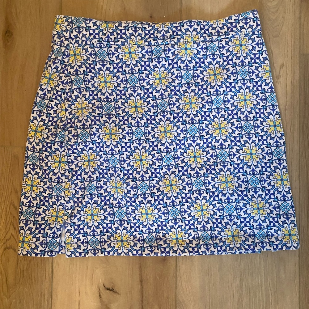 Rafaella Blue and Yellow Tile-Print Mini Skirt
